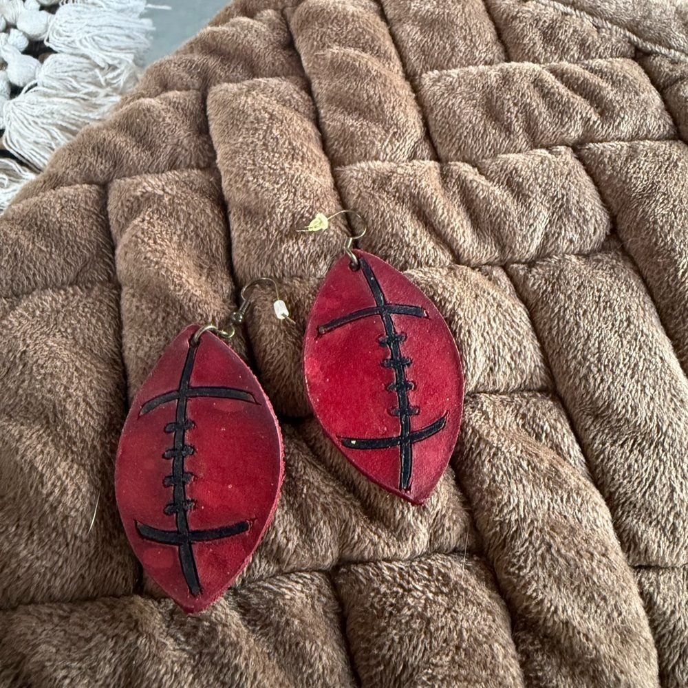 Football Red Leather Earrings